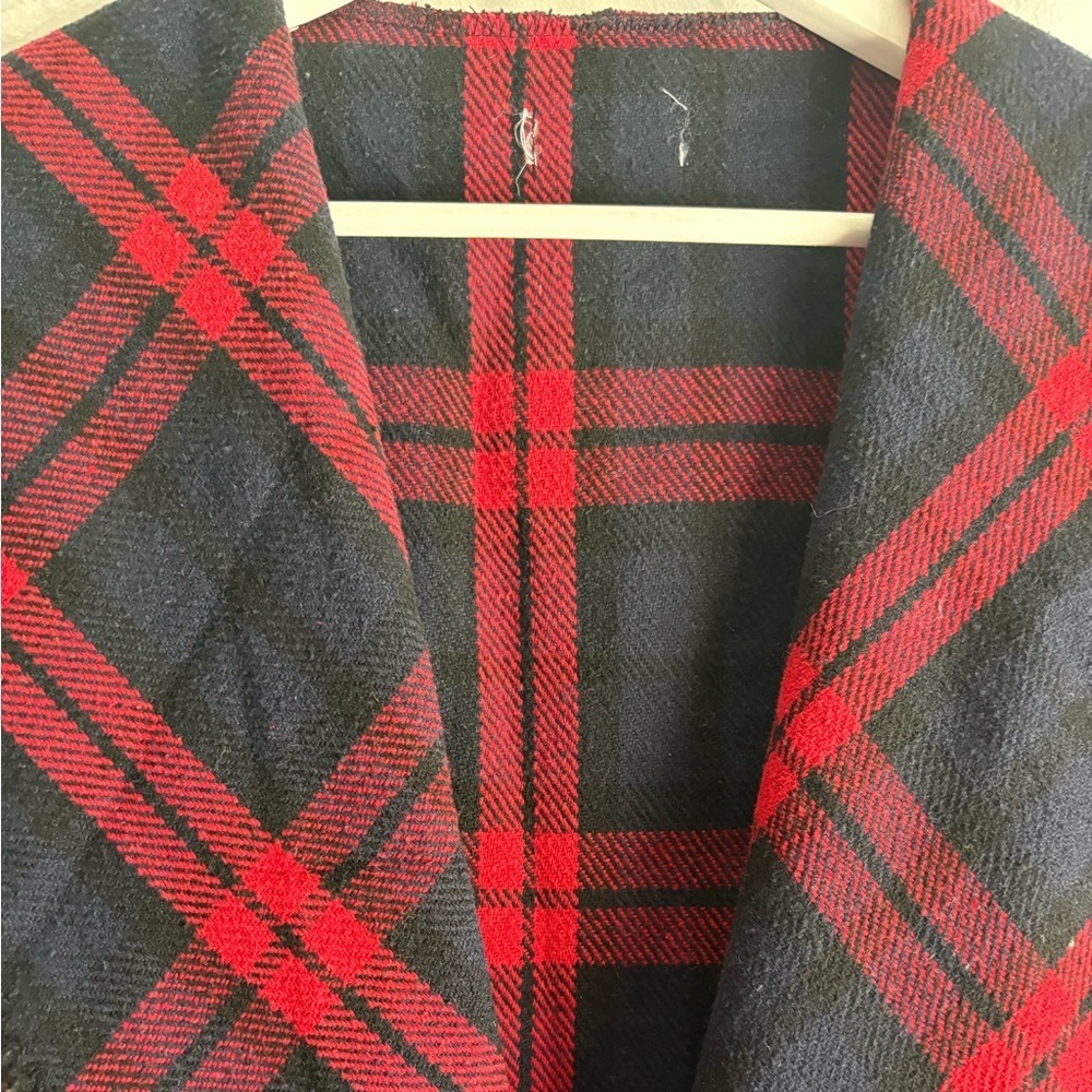 Mud Pie Plaid Sweater Vest Women’s Large Red Black Navy Open Front Layering Vest - Picture 3 of 4